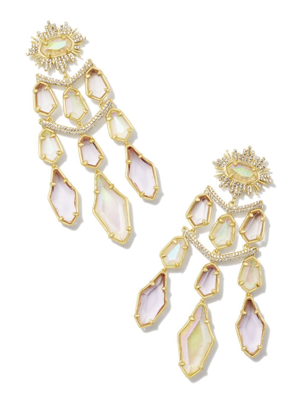 NWT Kendra Scott Alexandria Gold Tiered Statement Earrings in White Mix
